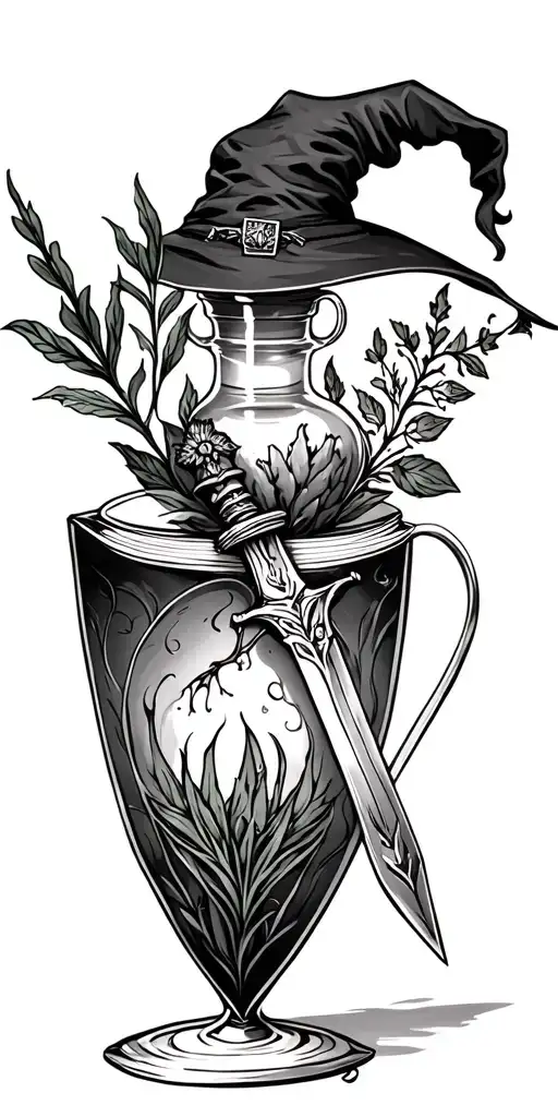 Witchy Potion Spellbook Herbs Daggers