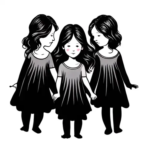 Mother And Three Child Holding Hands