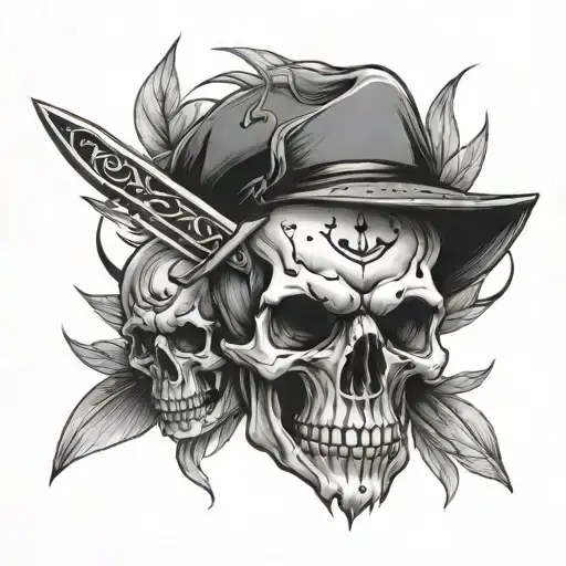 Black And Grey Knife And Skull