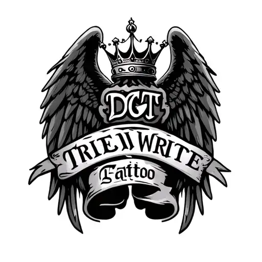 Angel Wings With Dtc Write Between And A Crown On Top