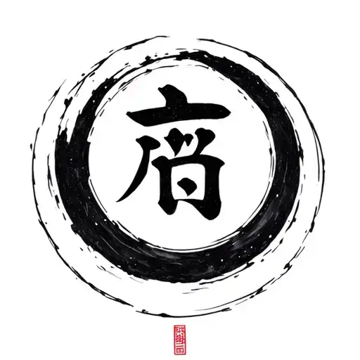 Japanese Kanji For Love Inside An Incomplete Enso Circle