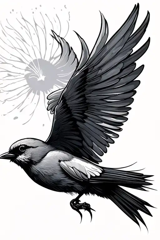 Fine Line Tattoo Bird Flying