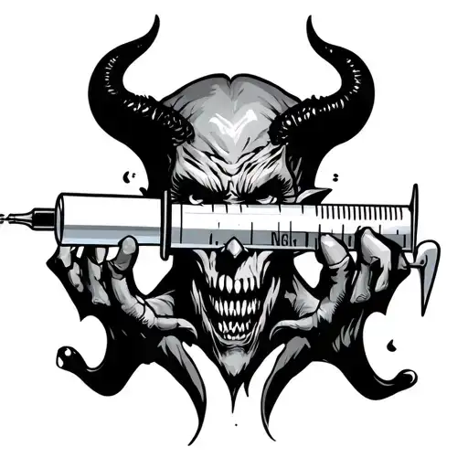 Satan Inside A Hypodermic Syringe Symbolizing