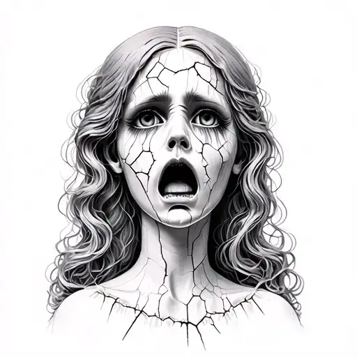 A Porcelain Doll Cracked And Crying Black Ink