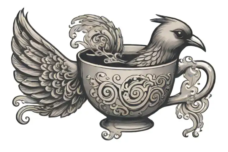 A Bird Perched On A Coffee Mug With Steam Swirling Around