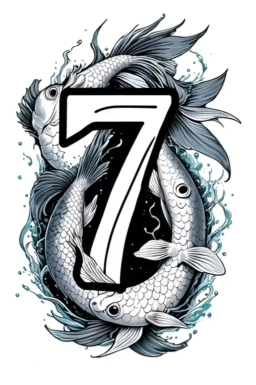 Number 7 And Koi Fish Surrounded