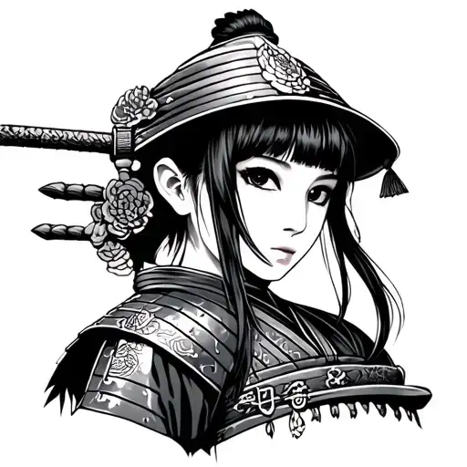 Manga Samurai Girl Tattoo Design