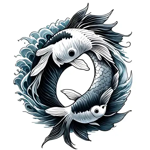Yin And Yang In The Form Of Koi Fish With Waves