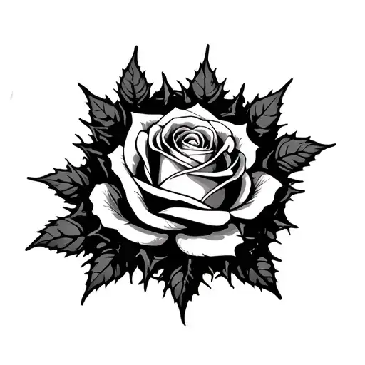 Rose Surrounded By Thorny Vines Wrapping