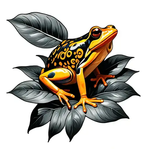 Tribal Abstract Golden Pothos With Coqui Frog On Leaf