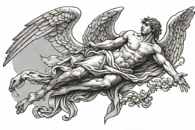 Creation Of Adam Mixed With Icarus Falling Angel