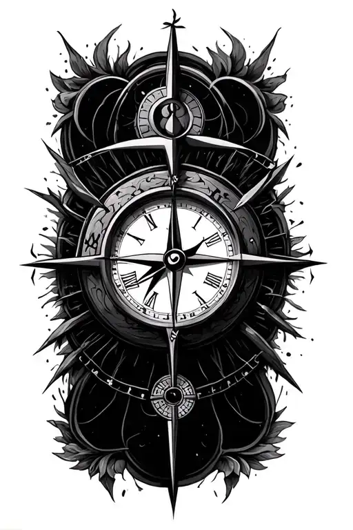 Clock And Compass Pointing Into Direction Of Life