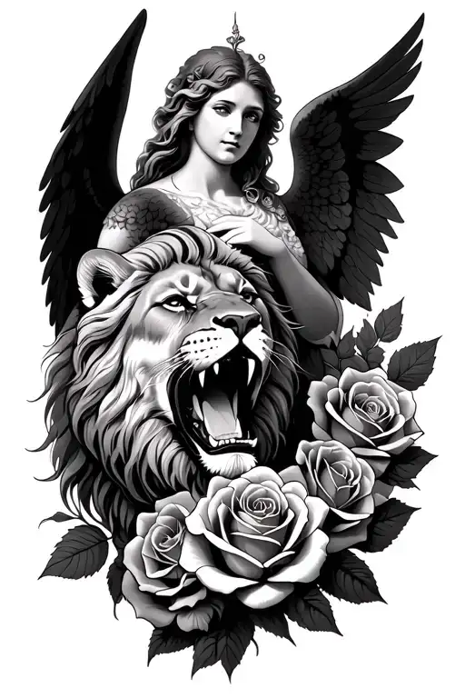 Sleave Roses An Angel An Lion Roaring