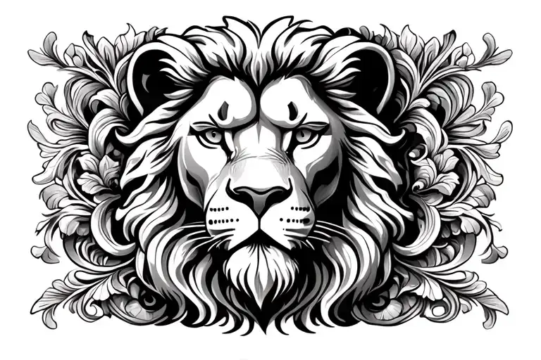 Lion Face Surrounded By Filigree And Ornamental Statue Like Designs