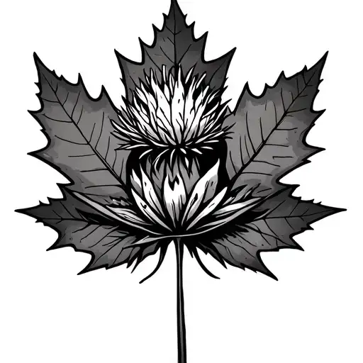 Scottish Thistle With Canadian Maple Leaf And A Campfire