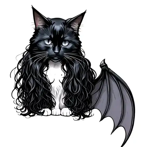 Black Long Hair Cat With Bat Wings
