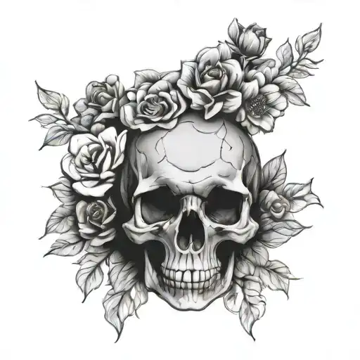 Skull In Batch Of Flowers