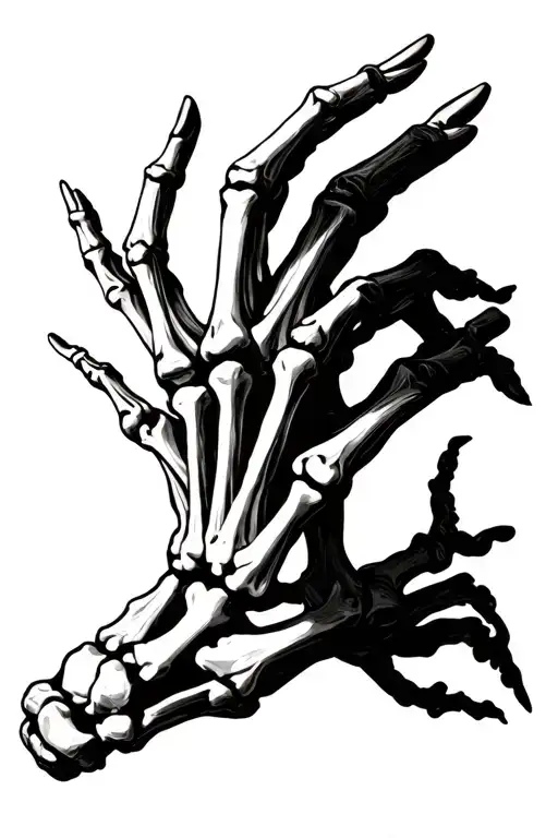 Skeleton Fingers Going Up To A Forearm Tattoo Of A Family Of Four Names
