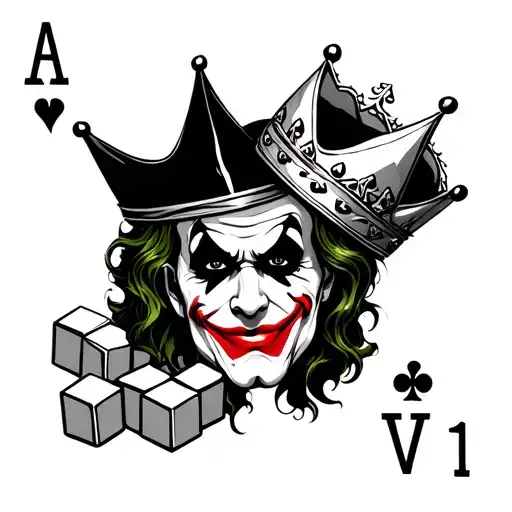 Make Me A Small Tattoo Joker With Crown With Ace Of Spades And Cubes