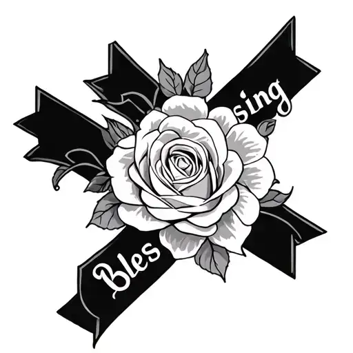 A Cross Embodied By Roses With The Word Blessing