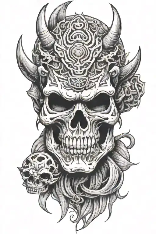 Skull And Japanese Oni Mask