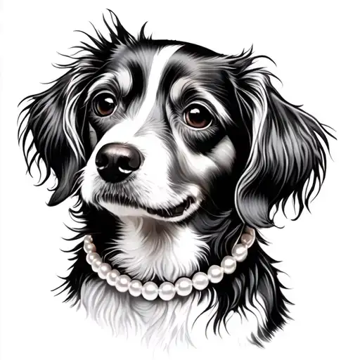 Dog Pinstry With Pearl Necklace