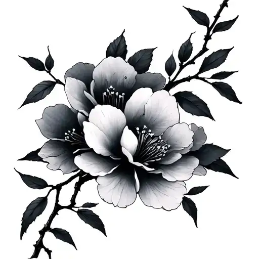 Thin Branches Of Black Sakura For Combining Two Tattoos On The Full Hand