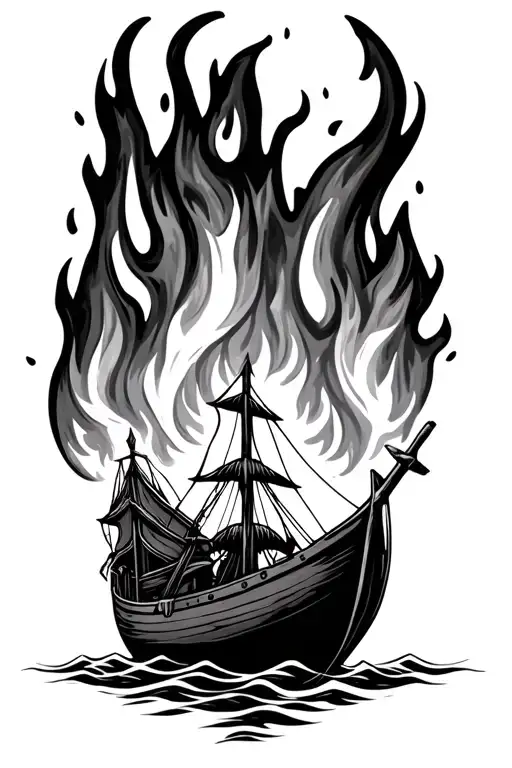 Viking Boat On Fire