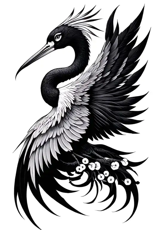 Mandala With Japanese Crane Bird