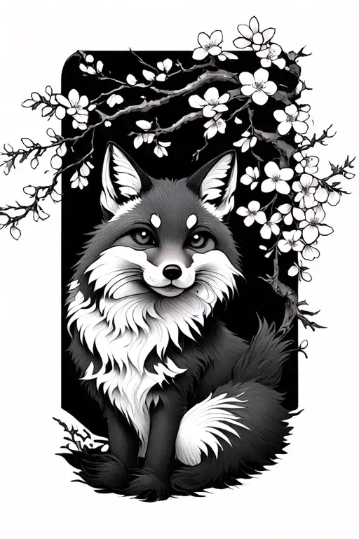 Kitsune With Cherry Blossom Trees