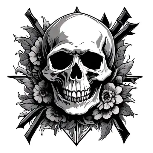 Skull With Cross Surrounded