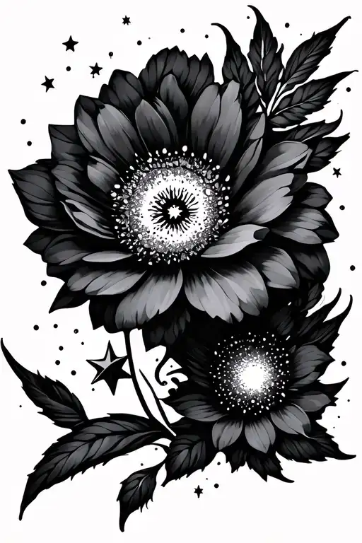 Elegent Modern Feburary Zodiac Flower With Stars Scattered Throughout