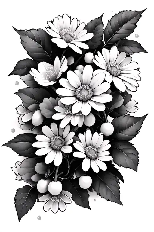 Cherry Blossoms And Daisies On A Vine Intertwined