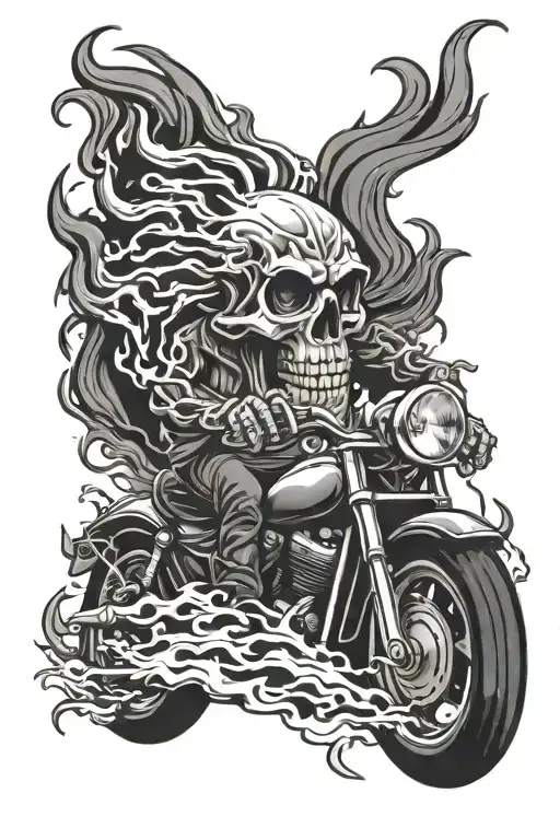 Biker With A Flaming Skull On Fire