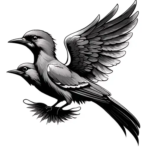 Symmetrical Bird With Open Wings Top View