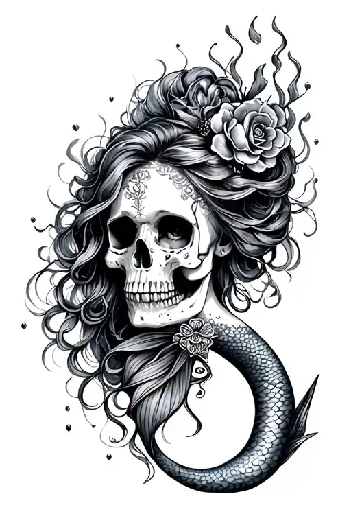 Beautiful Mermaid With Half Skull