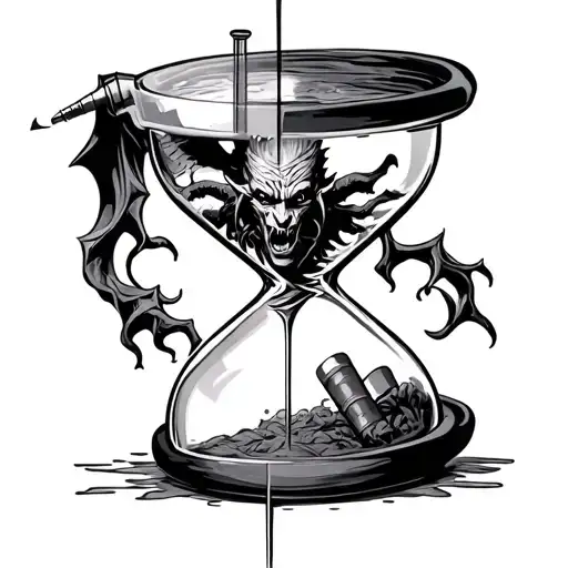 Devil Inside A Hypodermic Syringe Filled Hourglass