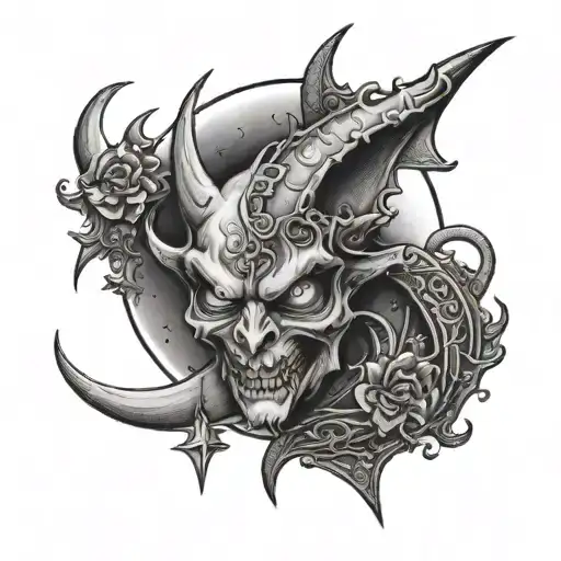 Half Moon With A Demon And Star