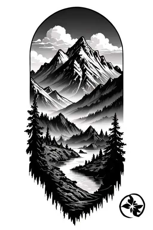 Tribal Mountain Scene Featuring Elements