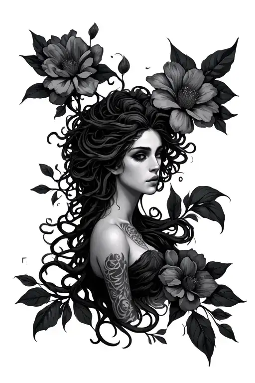Medusa With Flowers Around Her