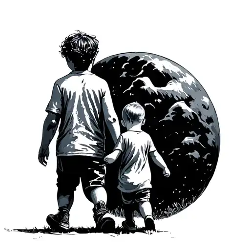 Child Walked Forward With His Black And White Father