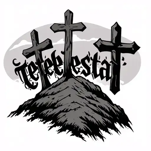 3 Crosses On A Hill With The Word Tetelestai