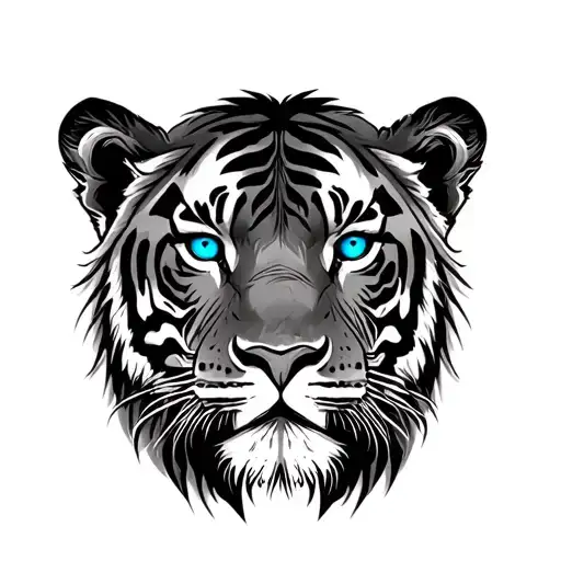 Lion And Tiger With Blue Eyes And Scratches On Face