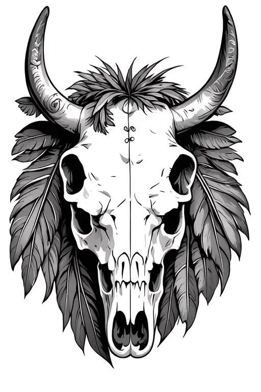 Feathers Western Cow Skull