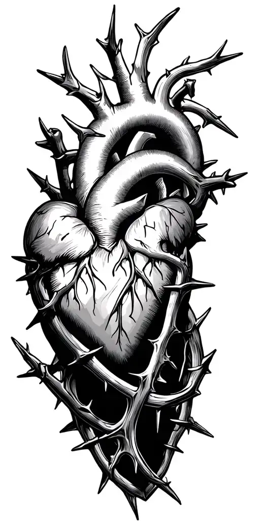 Sacred Heart Wrapped In Thorns Tattoo Design