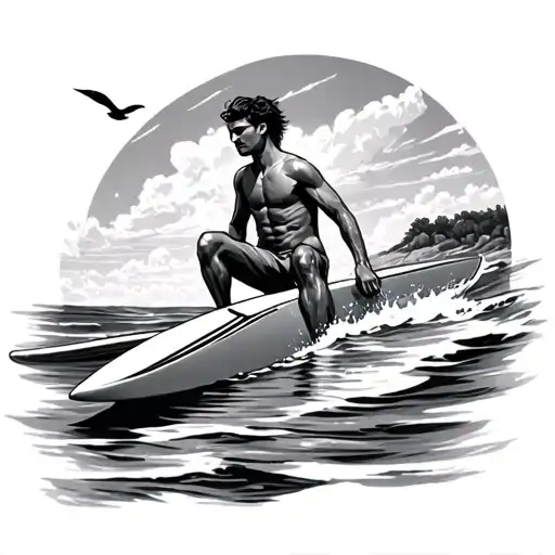 A Surfer Sitting On A Surfboard In The Water For A Birds View