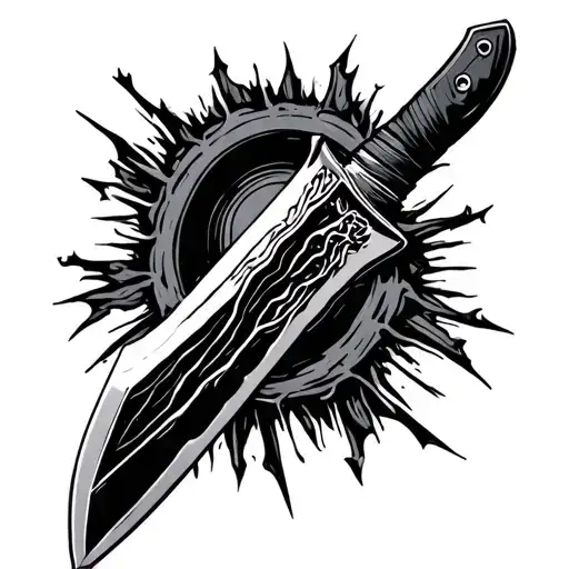 A Very Dark Knife With No White Color With Shading All Around And A Not Very Thick Blade