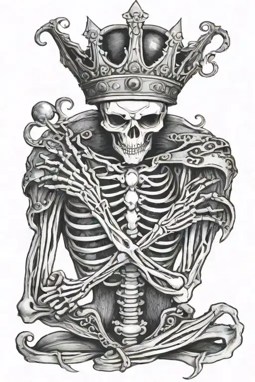 A Skellington Praying Wearing A Crown And Shading In A Sleeve