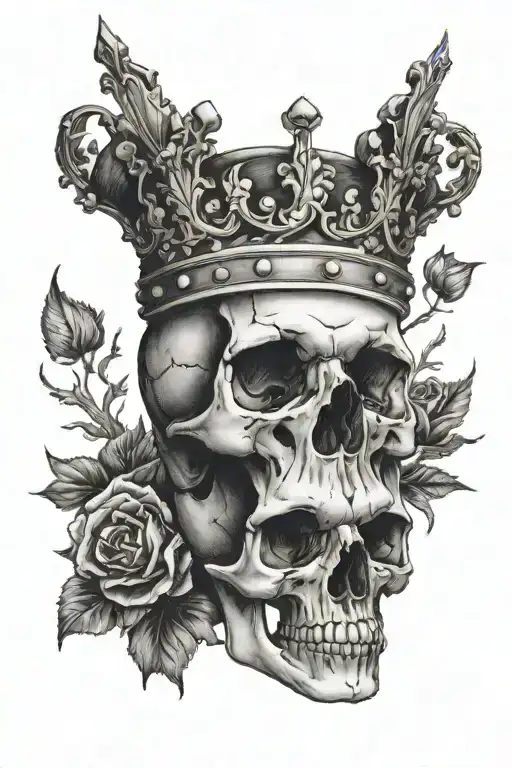 A Skull Wearing A Crown In A Sleeve Tattoo Design