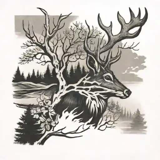 Faded Black Band Into Buck With Trees